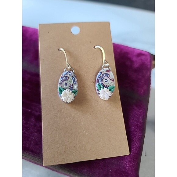 Polymer Clay Floral Dangling Earrings New - Picture 2 of 10